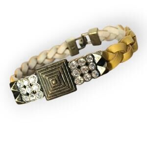 Lia Sophia "Confidant" bracelet, yellow leather, rhinestones